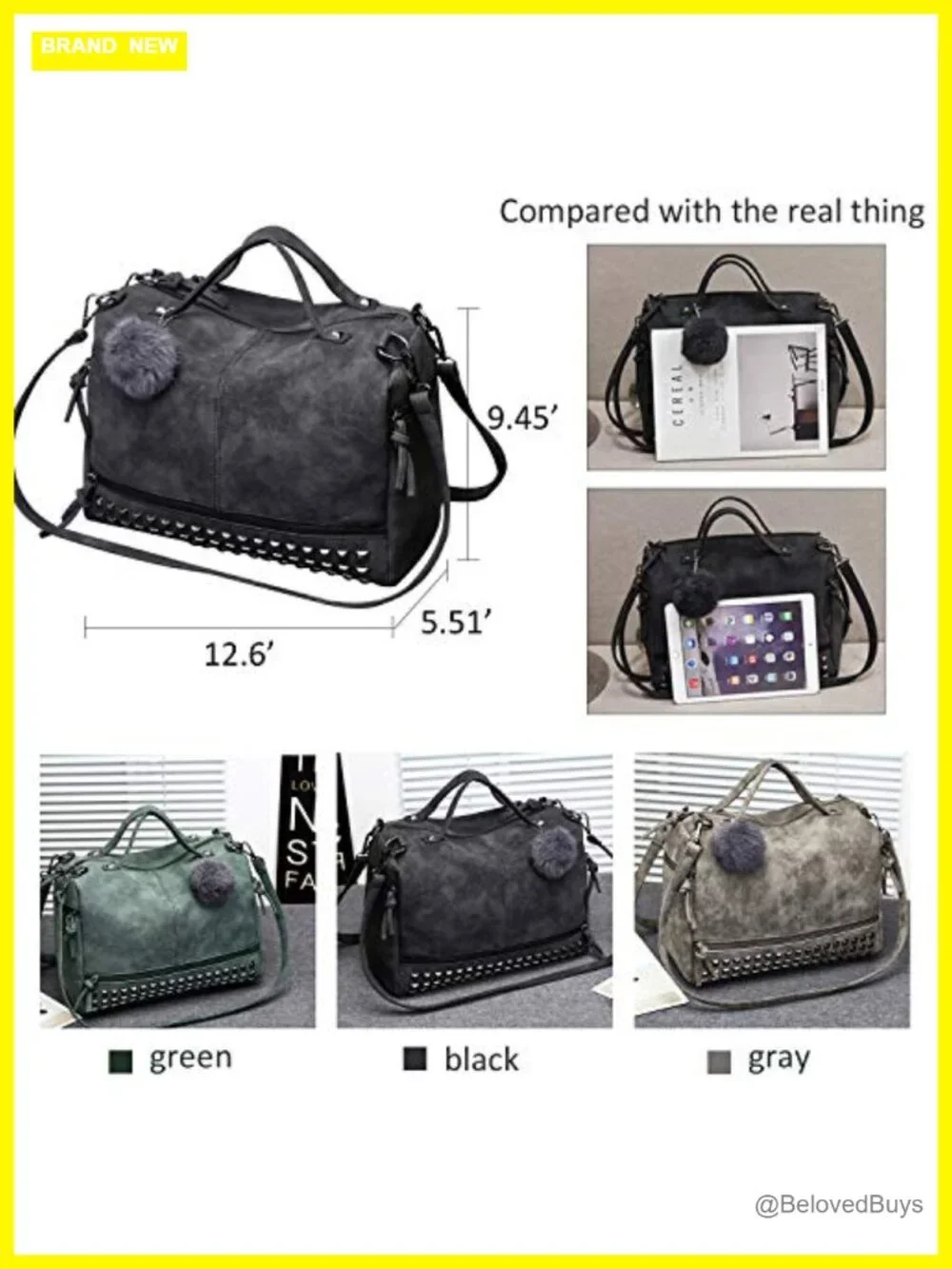 Studded Hobo Tote Bag Soft PU Leather Shoulder Crossbody Purse